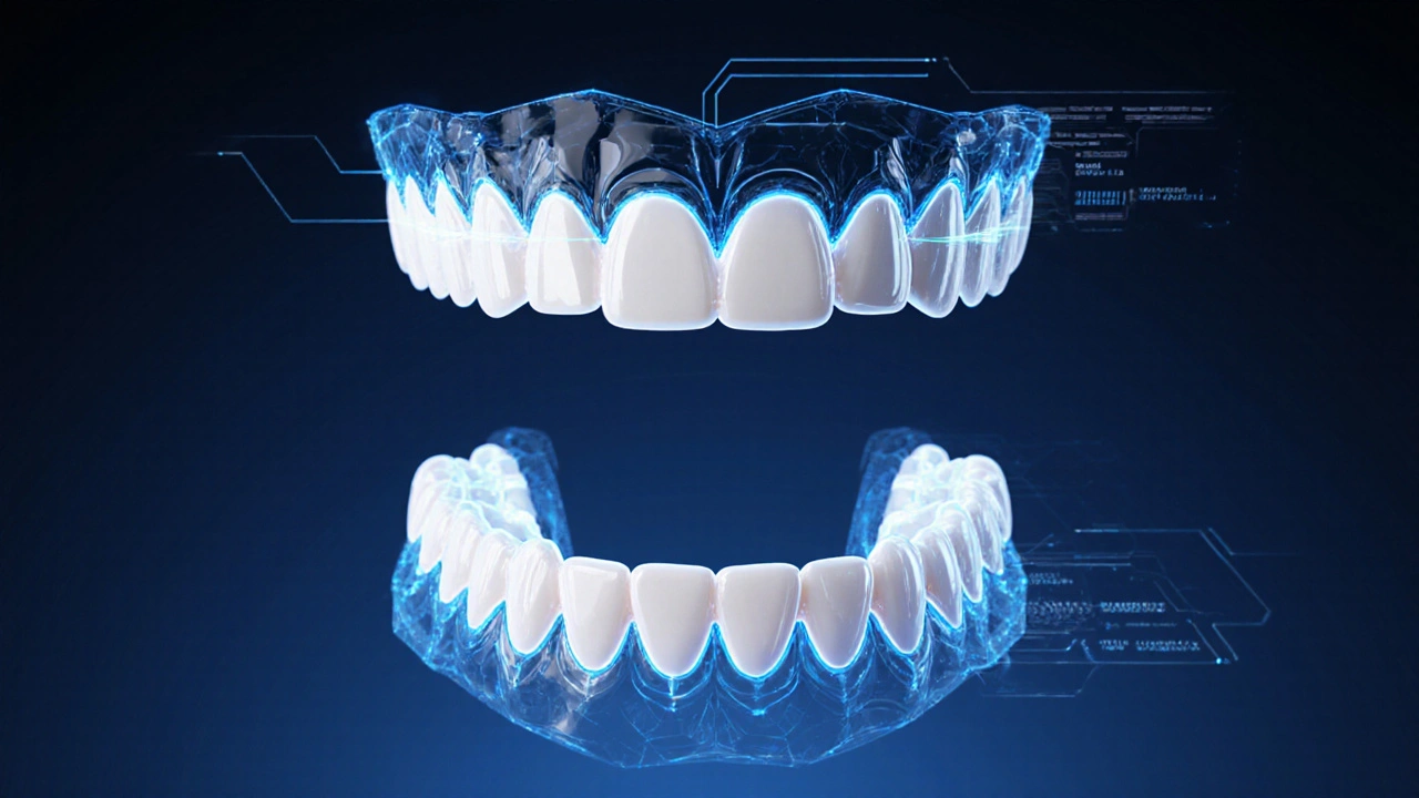 3D digitální sken čelisti při postupném vyrovnávání zubů.