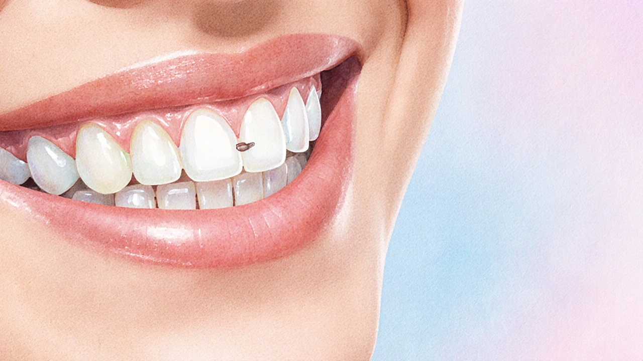 Tenká keramická fazeta na předním zubu, neviditelně sloučená s přirozeným zubem.