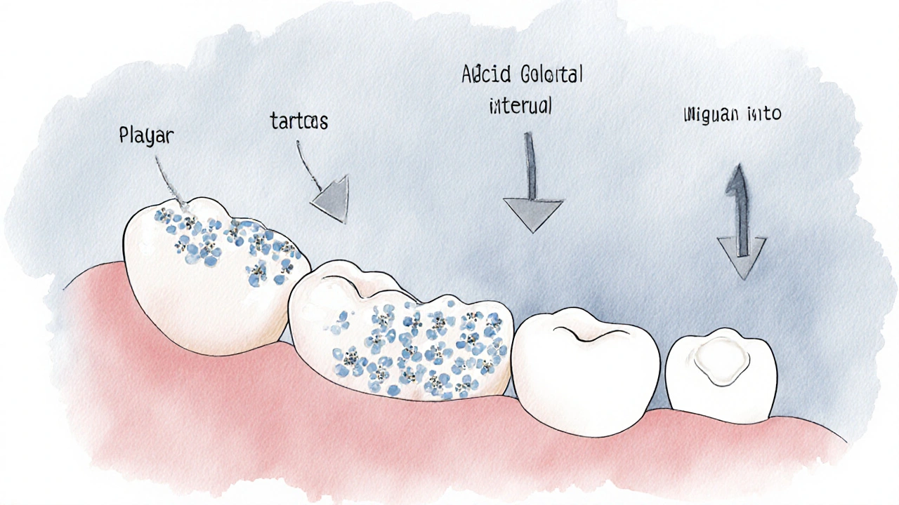 Bakterie tvoří biofilm na zubech, který se přeměňuje na zubní kámen