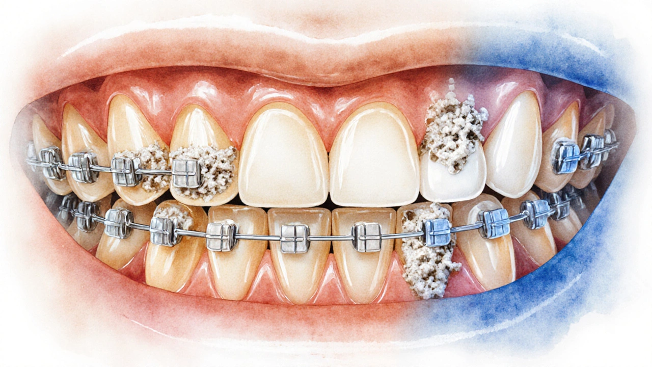 Časový přehled vývoje zubního plaku na ortodontickém aparátu až k bílým skvrnám