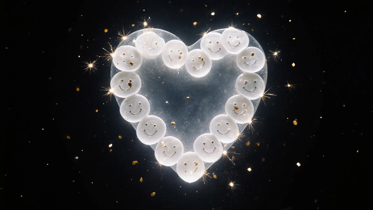 Srdce složené z fazet, symbolizující sebevědomí vyzařující ze smíchu.