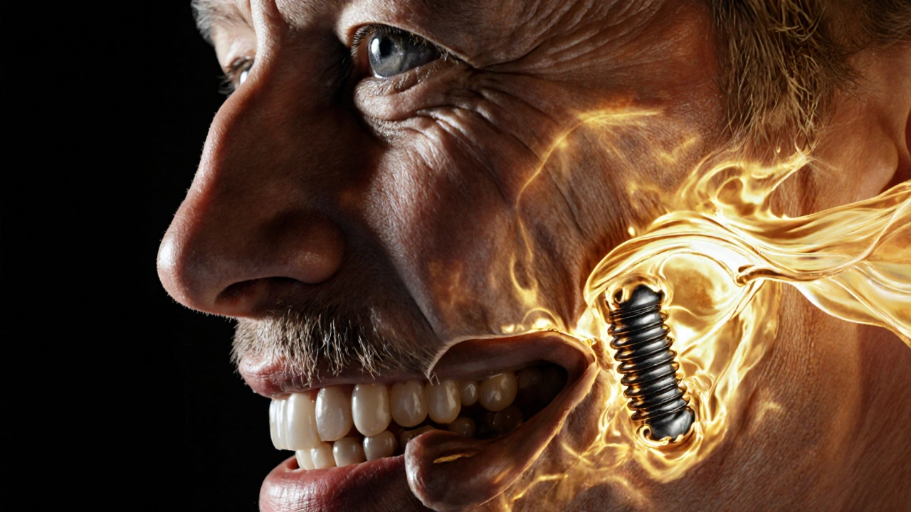 Transformace obličeje z prázdného úsměvu na plný, zdravý úsměv díky implantátu.