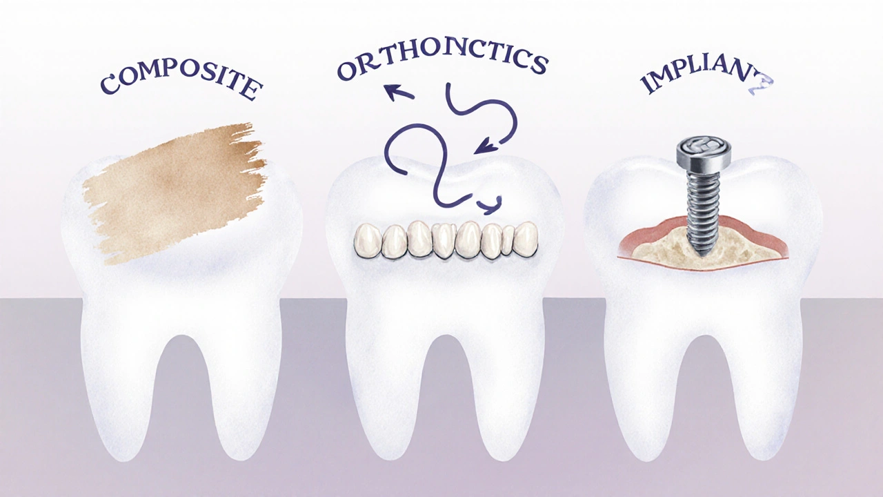 Tři možnosti vyplnění mezery mezi zuby jako symbolické cesty
