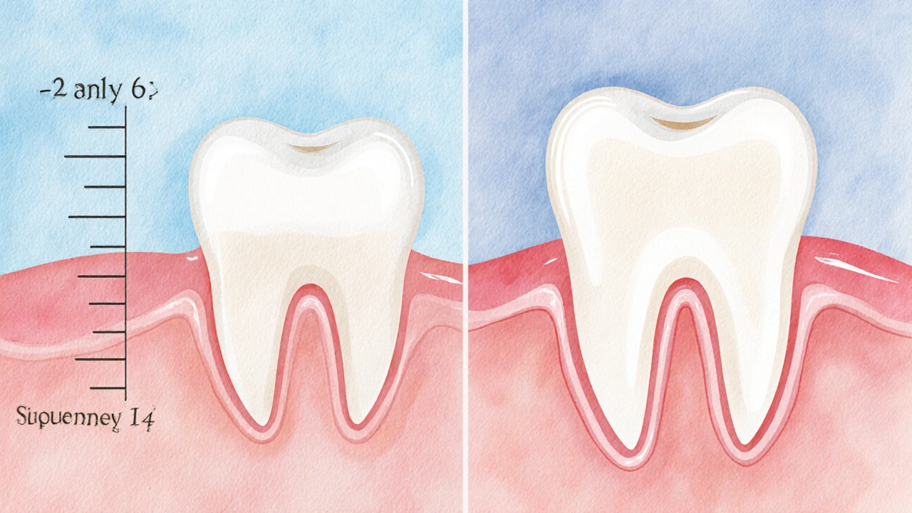 Vývoj zubu od oslabení k obnově kosti a dásní po léčbě.