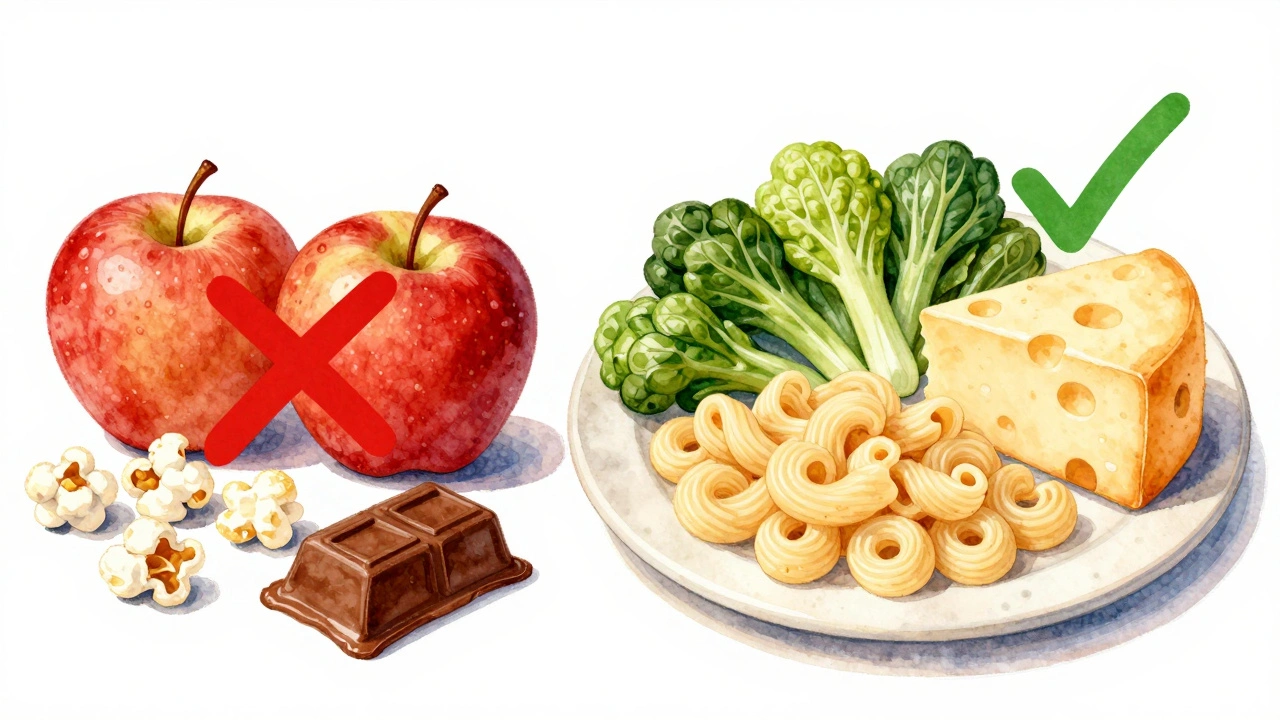 Porovnání povolených a zakázaných potravin pro nositele rovnátek.
