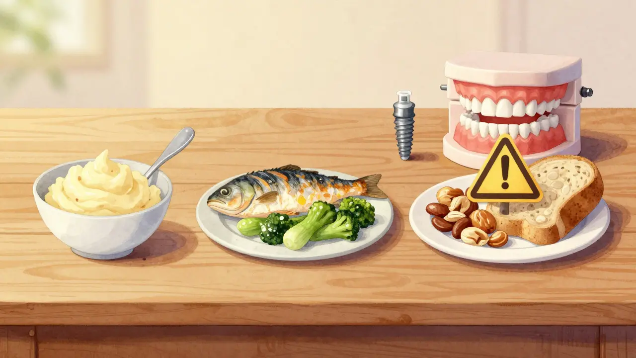 Chronologický přehled potravin po implantaci zubu od měkkých až po normální jídlo.
