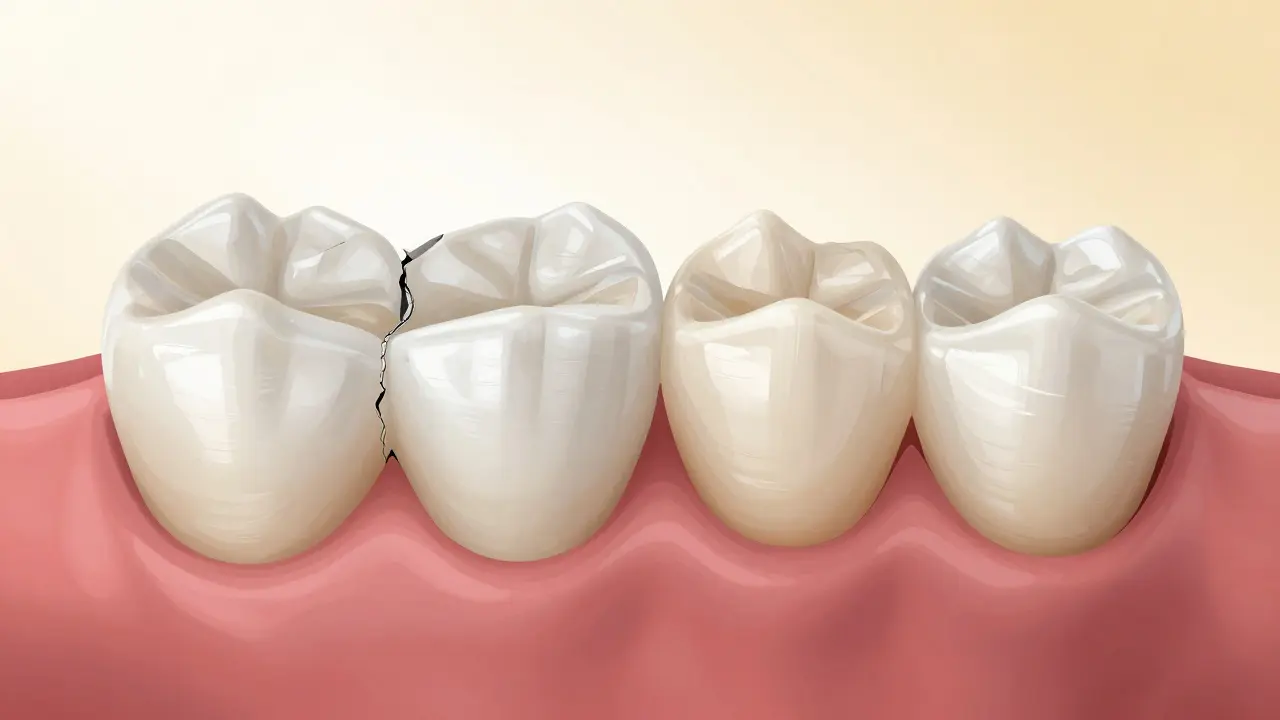 Porovnání tradiční plomby a přesného inlay v zubu.