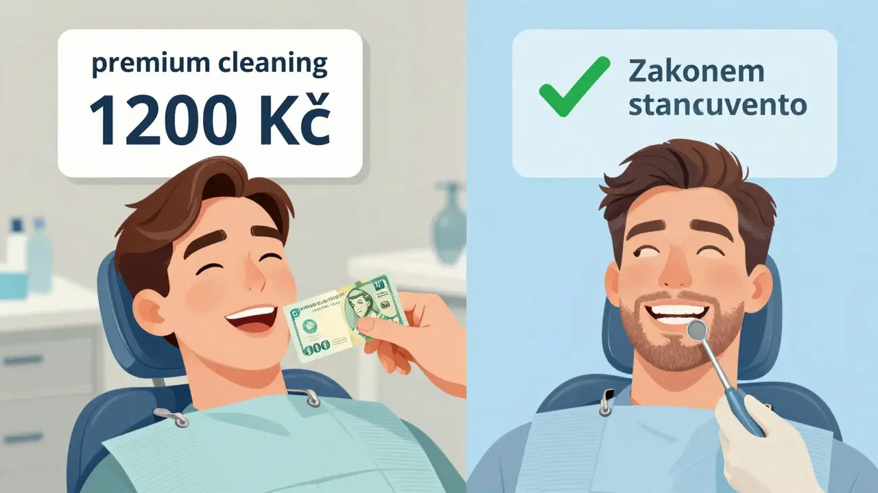 Contrast between paid dental cleaning and free legally guaranteed teeth scaling in Czechia.