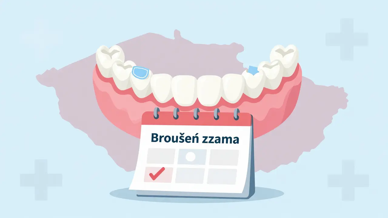 Healthy smile with protective shields over teeth and calendar marking two free cleanings per year.