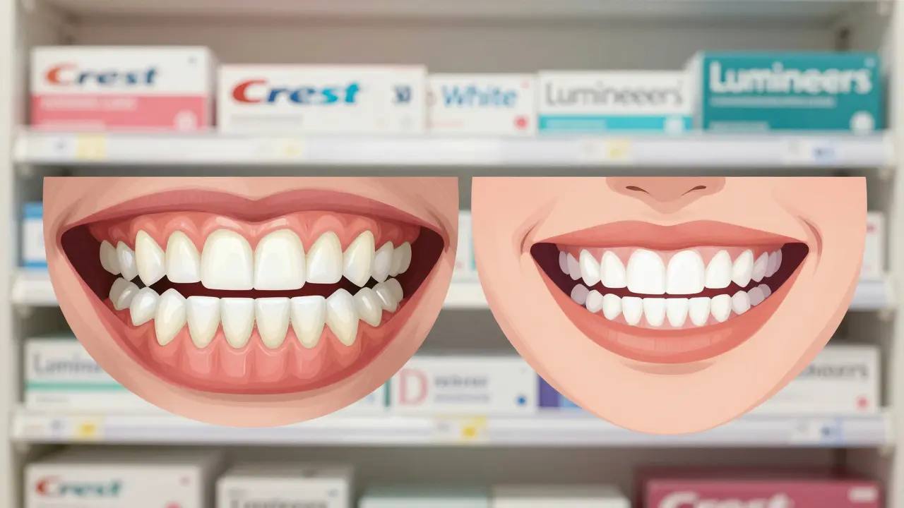 Porovnání nerovnoměrného a rovnoměrného bělení zubů.