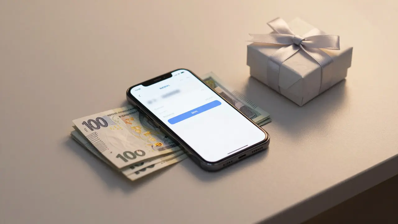 Smartphone s platební aplikací a české bankovky na stole