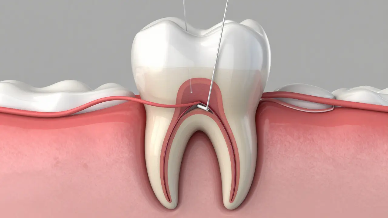 Ilustrace čištění kořenových kanálků při endodontické léčbě